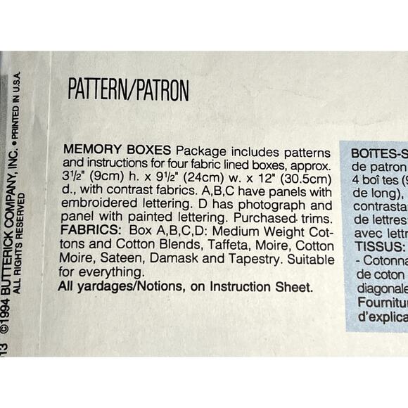 Butterick Sewing pattern 3400 decorative memory box 1980s - Picture 4 of 5